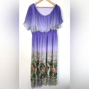 One World Chiffon Maxi Dress Womens 1X Garden Fairy Ethereal Summer Feminine